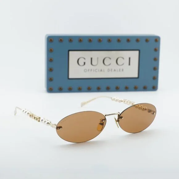 Gucci GG1922S 003 Oval Sunglasses - Endura Gold with White Pearl/Brown - Picture 5 of 12